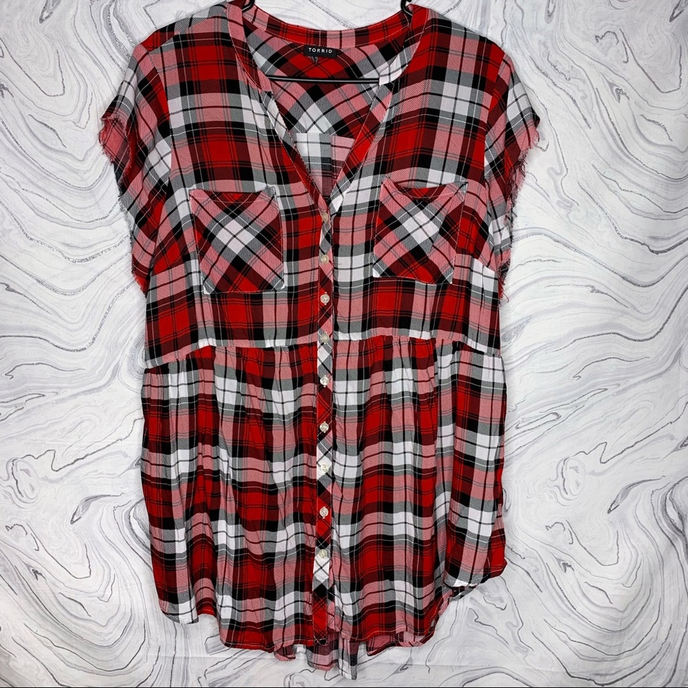 Torrid | Plaid Button Front Blouse 1XL